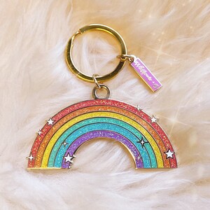 Rainbow Keychain w. Sparkles - Sparkly Glitter Keychain - Pastel Rainbow Bag Charm - Colorful Pride Keychain - Cute Gift - Wildflower + Co.