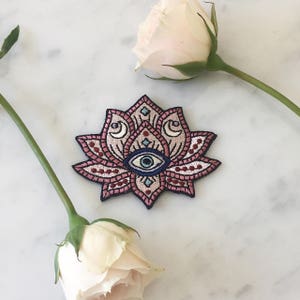 Lotus Evil Eye Patch Iron On Embroidered Patches Mystical Bohemian Festival Free Spirit Blush Pink image 4