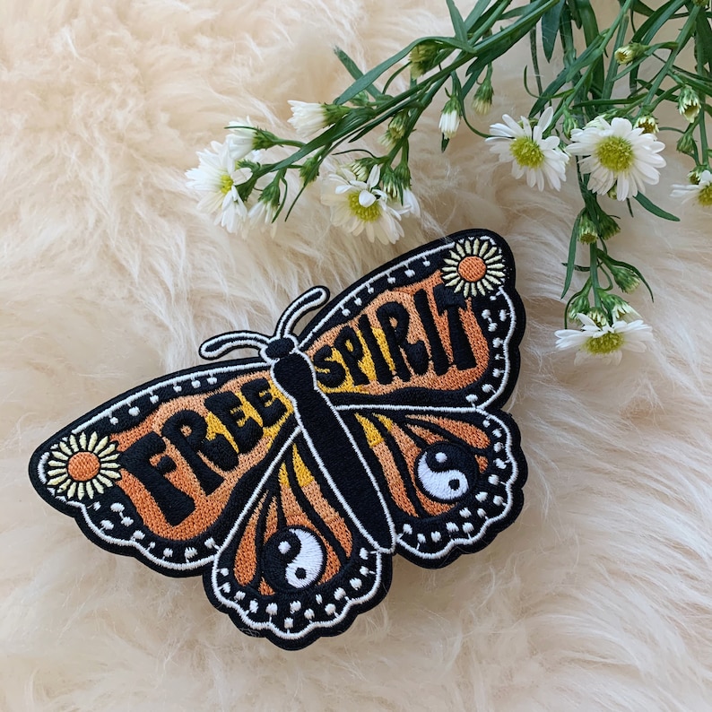 Free Spirit Butterfly Patch Iron On Embroidered Patches Quote Camping Outdoors Nature VSCO Wildflower Co. image 6