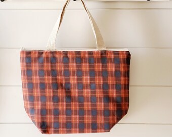 CLOSEOUT/Plaid Lunch Tote/Adult Lunch Tote/Insulated Lunch Tote/Lunch Bag