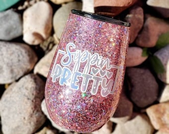 Sippin' Pretty Insulated Wine Tumbler With Straw/Personalized Wine Tumbler