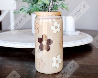 20 oz Boho Floral Beer Glass Can/Iced Coffee Glass
