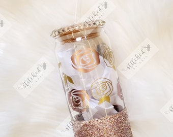Rose Gold Rose Beer Glass Can/Iced Coffee Glass