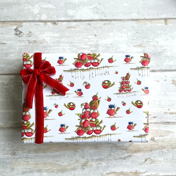 Cute Robin Christmas Wrapping Paper | Beautifully hand illustrated gift paper | Cute Christmas robin gift wrap | Luxury xmas gift wrap