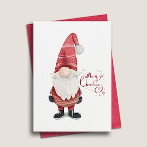 Cute Santa Gnome | Gonk Christmas Card | Hand Illustrated |Modern | Merry Christmas | Seasons Greetings | Festive Card