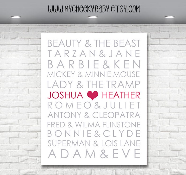 Famous Couples Print Couple Name Custom Print Wedding Gift | Etsy