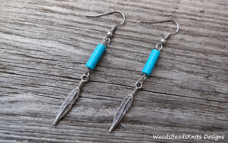 Tribal Earrings Hypoallergenic Earrings Feather Earrings Natural Jewelry Surgical Steel Hooks Blue Jewelry Silver Plated Feather