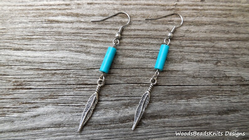 Tribal Earrings Hypoallergenic Earrings Feather Earrings Natural Jewelry Surgical Steel Hooks Blue Jewelry Silver Plated Feather