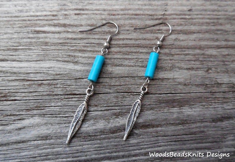 Tribal Earrings Hypoallergenic Earrings Feather Earrings Natural Jewelry Surgical Steel Hooks Blue Jewelry Silver Plated Feather