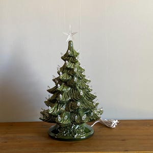 19&quot; Ceramic Christmas Tree: Green Tabletop Decoration with Clear Lights