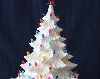 19" Ceramic Christmas Tree, Lighted Christmas Tree, white Ceramic Christmas Tree with multi colored lights, free shipping in the lower 48