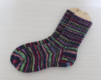 Hand Knitted Wool-Free Socks: Women's Wide Fit, Colorful Striped Socks (US 6-9)