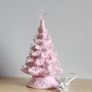 11&quot; Pink Ceramic Christmas Tree: Lighted Tabletop Decoration,