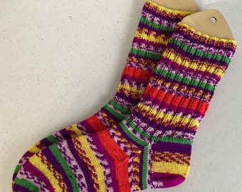 Hand-Knitted Colorful Socks: Wool-Free, Sensitive Feet, US Size 6-9