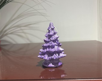 4.5" Ceramic Metallic Purple Christmas Tree Ornament. Handmade in the USA