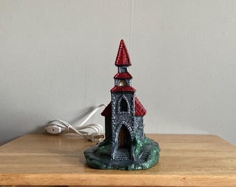Lighted Medieval Church Tabletop Decoration: Stained Glass Window