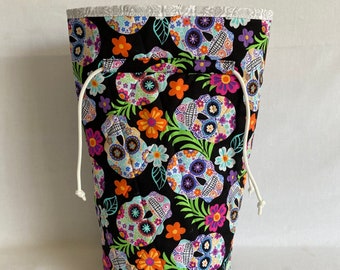 Quilted Gift Bag, Scull Gift Bag, Lining is gray and white, Reusable Gift Bag, Cloth Gift Bag, free shipping in the lower 48