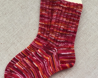 Hand Knitted Wool Socks: Women's US Size 7-9, Ribbed Cuff