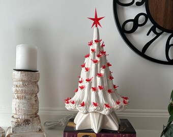 16.5 inch Handmade White Lava Christmas Tree: red cardinals , Red Star