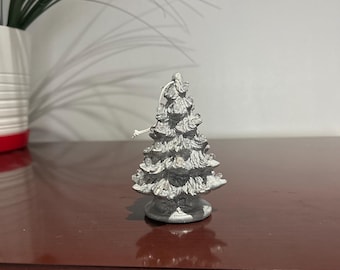 4.5" Ceramic Silver Christmas Tree Ornament with Mini Lights, Glitter