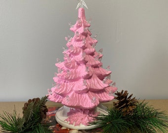 11" Ceramic Christmas Tree, Lighted Christmas Tree, Pink Christmas Tree, Christmas Decoration, free shipping in lower 48