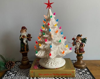 16 inch white glazed Christmas Tree with multicolored bulbs, Lighted Christmas Tree, free shipping in the lower 48