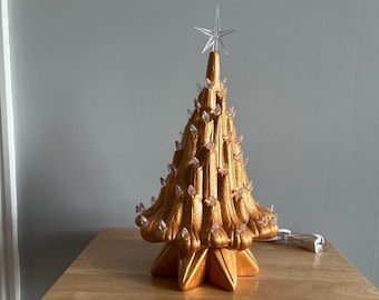 16.5 inch Lava Christmas Tree: Metallic Venetian Gold, Clear bulbs. handmade in the USA