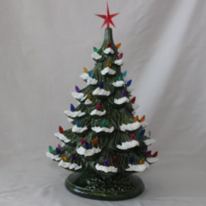19"Ceramic Christmas Tree, Lighted Christmas Tree, green Christmas Tree with snow, multi colored lights, free domestic shipping