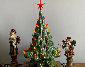 16.5 inch Green Ceramic Lava Christmas Tree, Multi-Colored Bulbs, USA Hand-Made