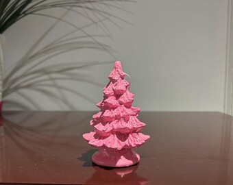 4.5" Ceramic Mixed Pink Christmas Tree Ornament. Handmade in the USA
