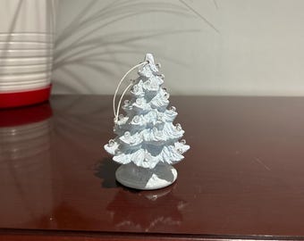4.5" Light Blue Ceramic Christmas Tree Ornament with Mini Lights, Glitter, Handmade USA