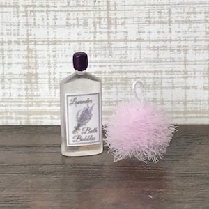 Dollhouse Miniature Lavender Bath Bubble and Pouf Sponge Set 1” scale 1:12