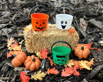 Dollhouse Miniature Halloween Trick or Treat Candy Bucket Pail Pumpkin Ghost Monster 1” Scale 1:12