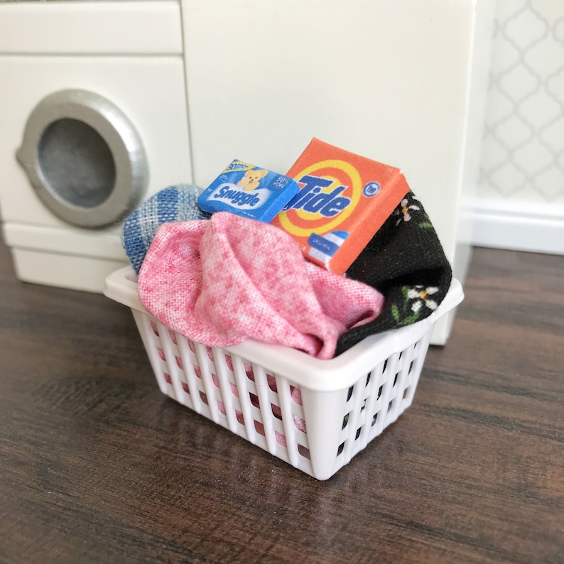 Dollhouse Miniature Laundry Basket with Clothes Tide Detergent Etsy