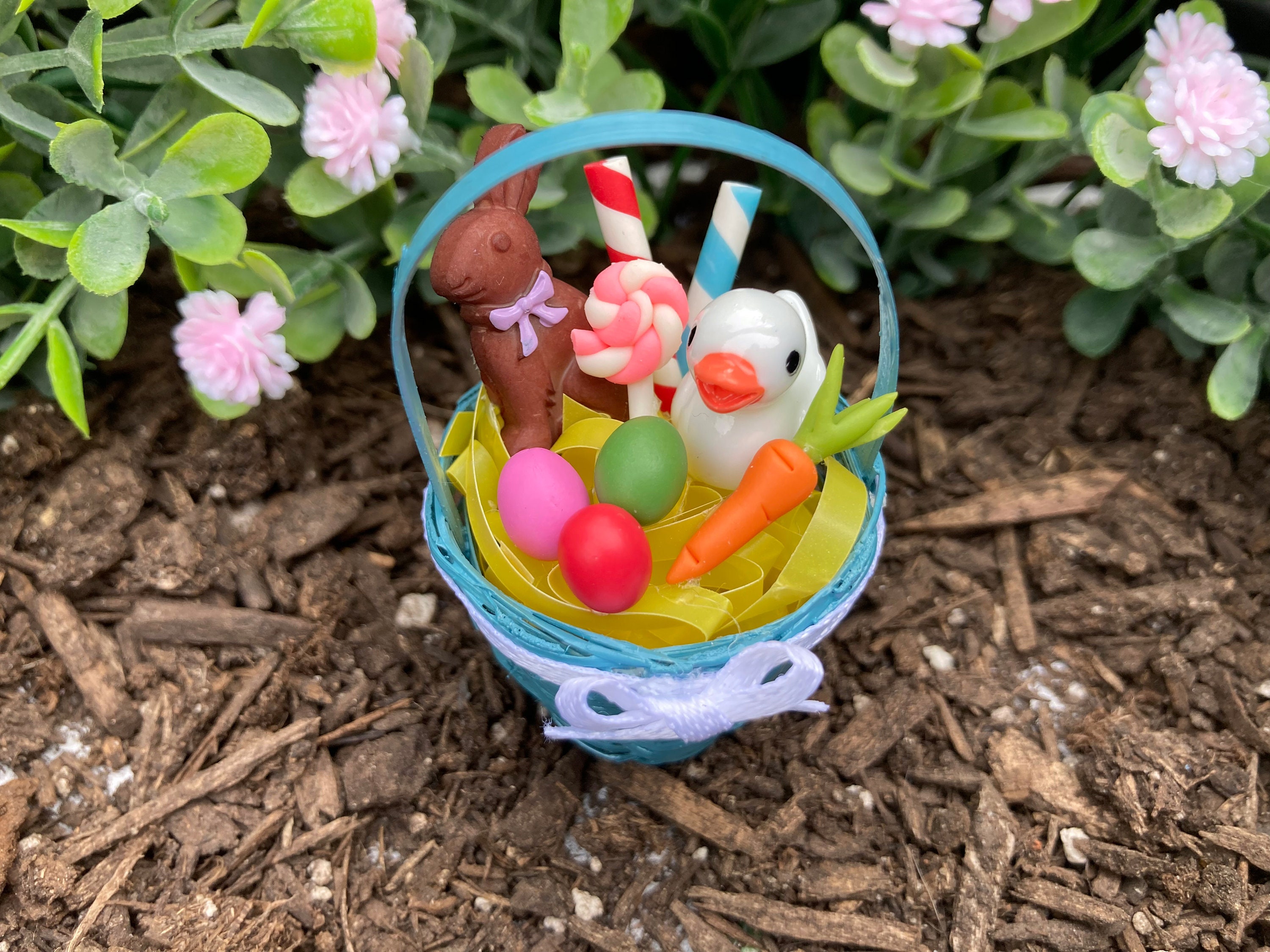 Dollhouse Miniature Easter Basket W/ Eggs Chocolate Bunny Etsy