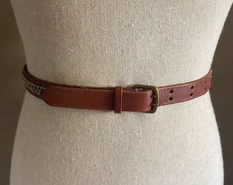 Vintage Gap, Dark Brown Leather Belt With Brass Tone Studs  display picture 2