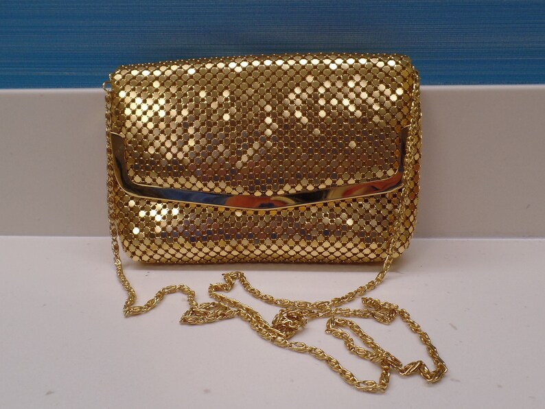 Decorative Gold Clasp Snap Closure Gold Rope Strap Vintage Shiny Gold Mesh Evening Bag Gold Trim,Shiny Gold Metal Chain Shoulder Strap