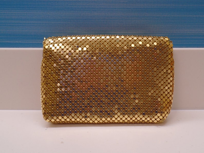 Decorative Gold Clasp Snap Closure Gold Rope Strap Vintage Shiny Gold Mesh Evening Bag Gold Trim,Shiny Gold Metal Chain Shoulder Strap