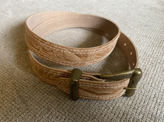 Vintage Western Style Belt, Tan with Printed Desi… - image 3