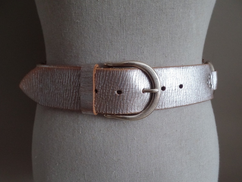 Vintage Cache Wide Leather Silver Belt Wide Braided silver image 0