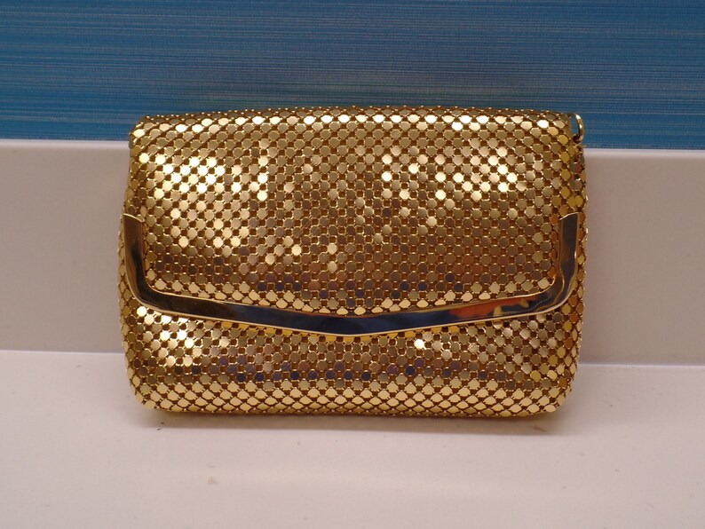 Decorative Gold Clasp Snap Closure Gold Rope Strap Vintage Shiny Gold Mesh Evening Bag Gold Trim,Shiny Gold Metal Chain Shoulder Strap