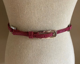 Vintage Raspberry Faux Snakeskin Belt, Silver Buckle, Medium