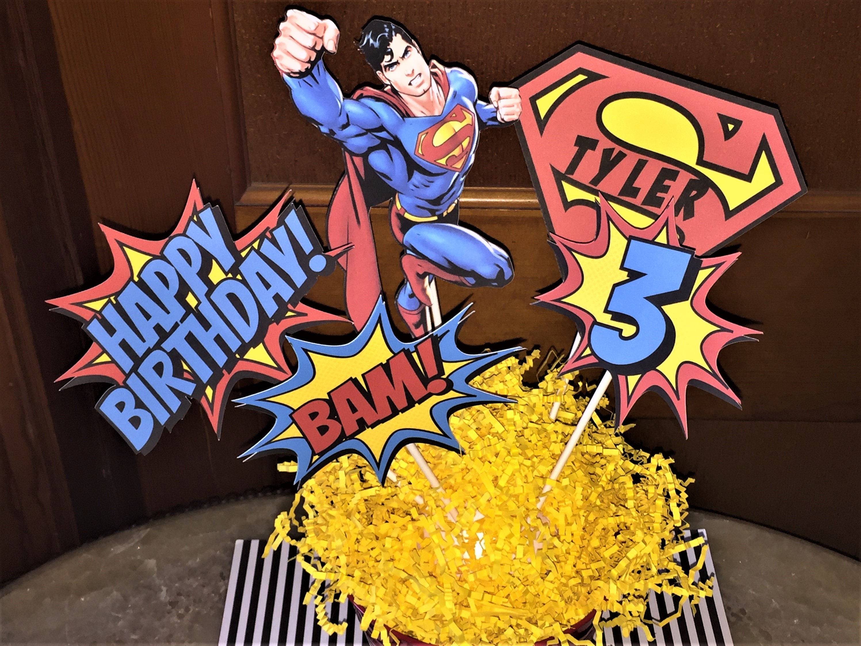 Superman Centerpiece Superman Birthday Decorations Superman Etsy