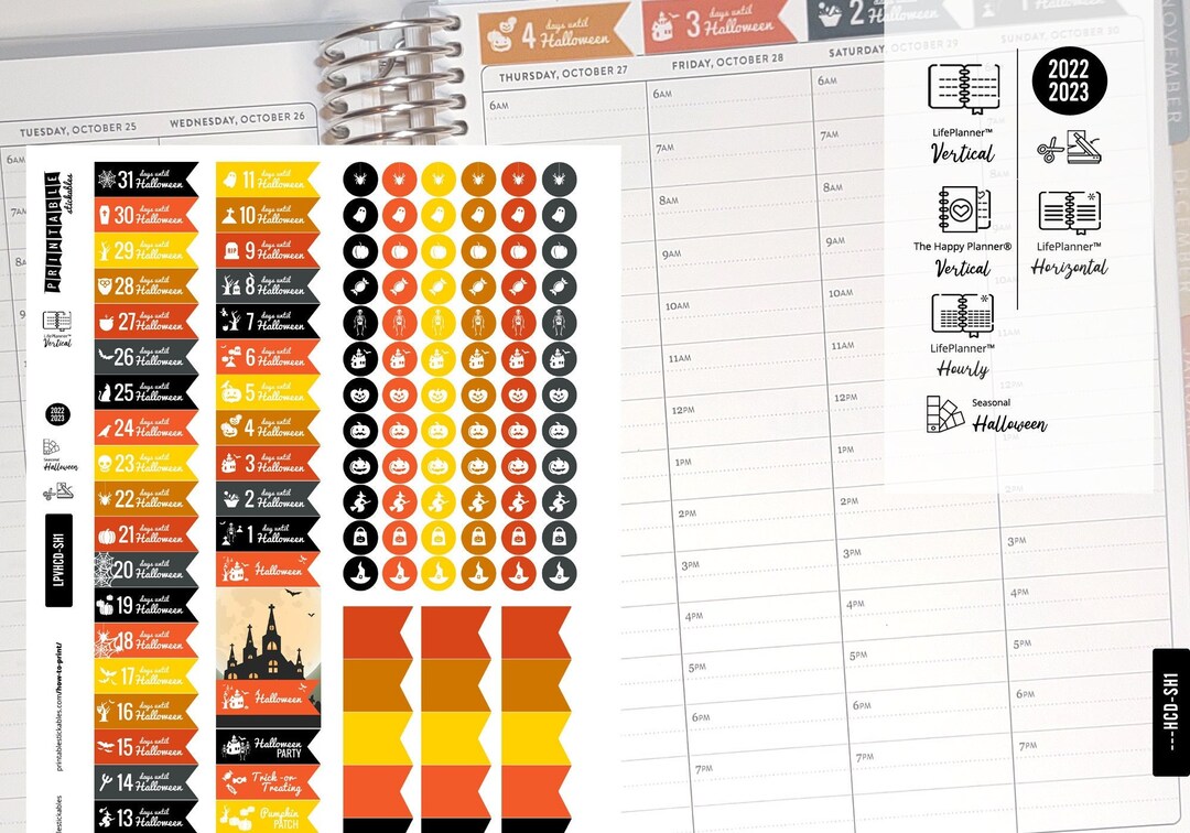 Halloween Countdown Printable Planner Stickers DIY Sheet (fits Erin ...