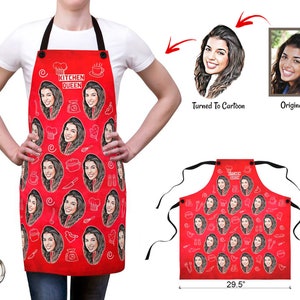 Personalized Photo Kitchen Apron for Wife and Grandma. Custom Cooking Gift for Birthday, Anniversary And Engagement. Face Kitchen Queen Gift