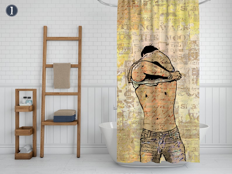 Gay Bathroom Decor Naked Man Personalized Art Bath Curtain Etsy