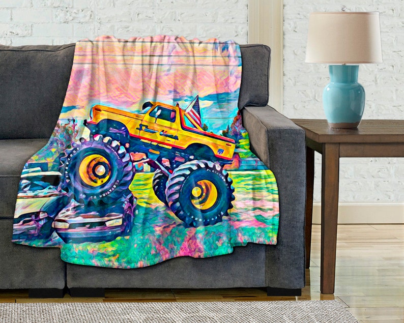 Personalized Monster Truck Name Soft Fleece Blanket for Teens Etsy