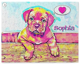 Personalized Dog with heart Jigsaw Puzzle, 252 Pieces Puppy Puzzle For Girls. 120 Pieces Pet Lovers Puzzle With Name, Gift for Dogs Owners