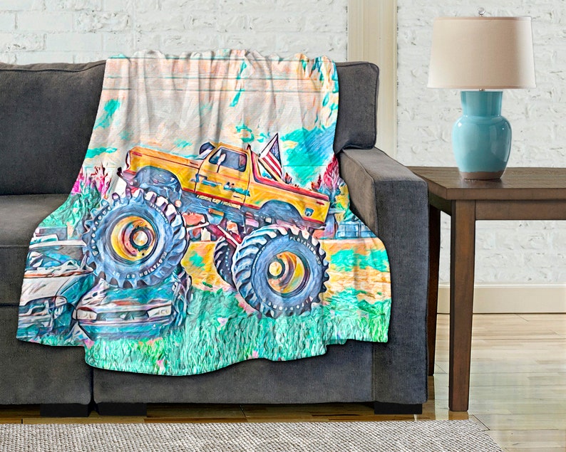 Personalized Monster Truck Name Soft Fleece Blanket for Teens Etsy