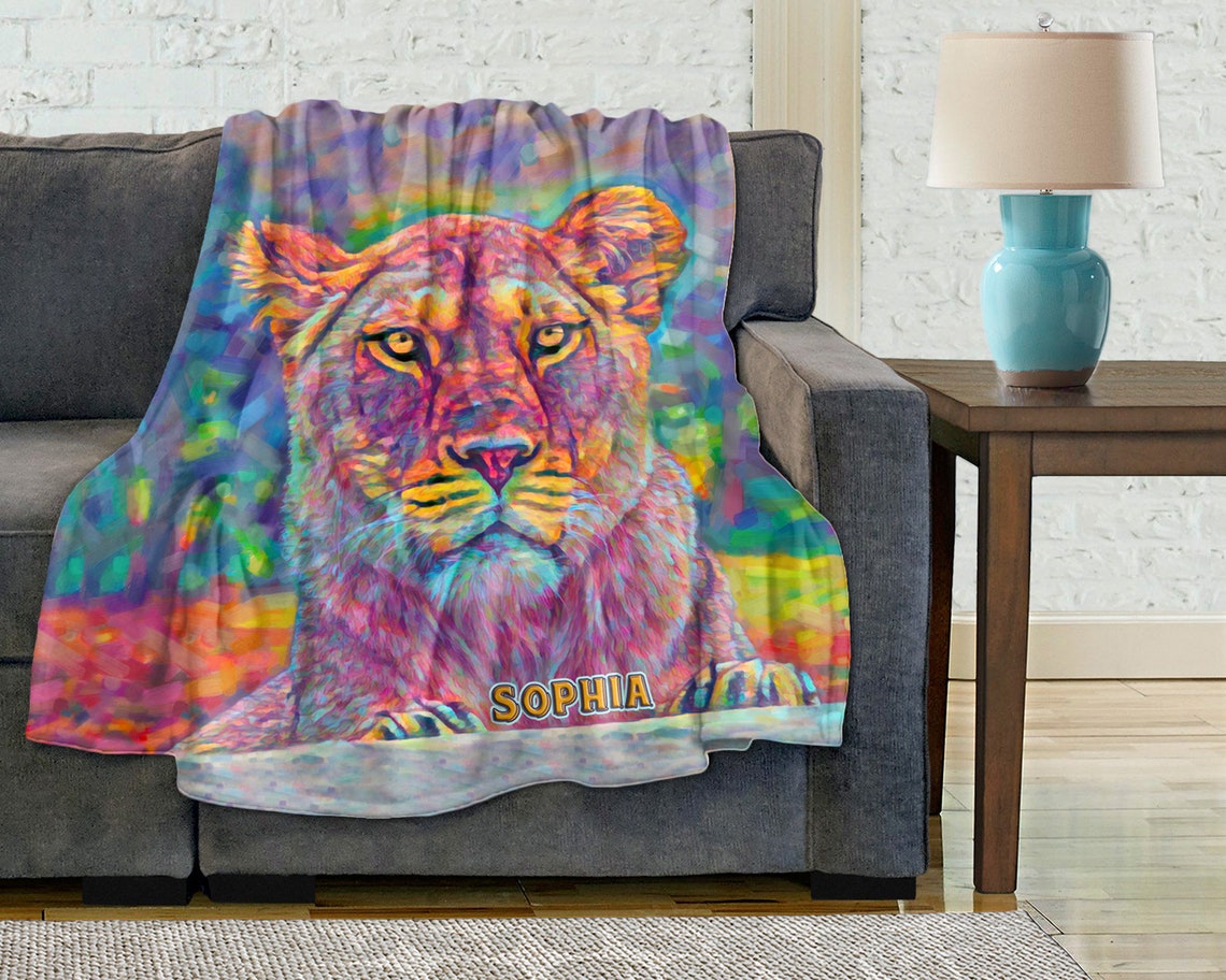 Personalized Lion Fleece Blanket For Adults Or Kids. Colorful Etsy